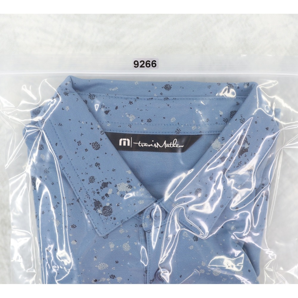 Travis Mathew Splatter Print Golf Polo Mens Small S Blue Bear Dance Golf Club - Picture 10 of 10